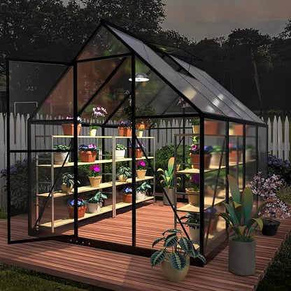 HOOYEAH Green Houses for Outside, 6x10x6.4 FT Polycarbonate Greenhouse with Lockable Door, Heavy Duty Winter Greenhouses for Outdoors, Aluminum Sunroom Plant Care House