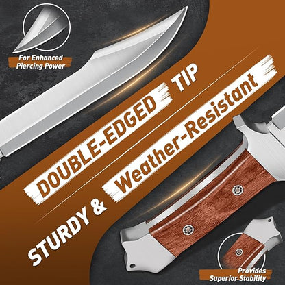 PURPLEBIRD 10" Fixed Blade Hunting Knife for Men, Full Tang Bowie Knife with Sheath, Heavy Duty Machete Knifes, Stainless High Carbon Steel Survival Knives for Camping, Bushcraft, Gifts for Men