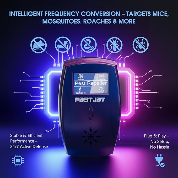 2025 Powerful Ultrasonic Pest Control Plug-in Device with LCD – Electronic Indoor/Outdoor Rodent Deterrent for Mice, Rats, Bats, Squirrels – Sound and Electromagnetic Wave-Based Technology