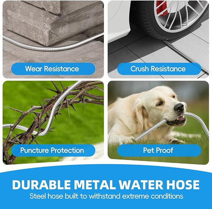 SPECILITE Metal Garden Hose 100ft Heavy Duty 304 Stainless Steel Water Pipe for Yard, Outdoor - Durable, Tough & Flexible, Kink & Tangle Free, Pet-proof, Puncture Resistant with Independent Grip