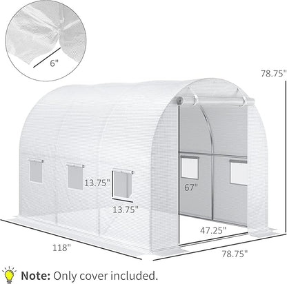Outsunny 9.8' x 6.6' x 6.6' Plastic Greenhouse Cover Replacement, Heavy Duty Waterproof Tarp for Hoop House, Sheeting with 6 Windows, Door & Reinforcement Grid, White