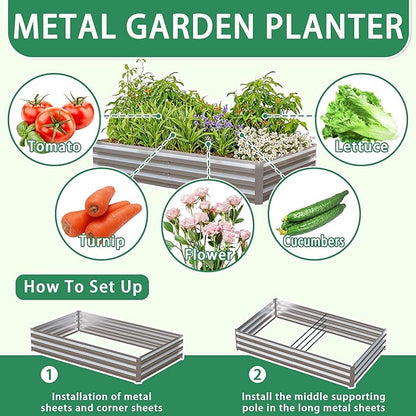 6x3x1 Ft Planter Raised Bed with Cover, Metal Planter Box with Cover, Planters Small Antifreeze Greenhouse Kit for Outdoor Plants, Flower, Galvanized Garden Bed Planter Gardening Supplies