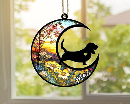 Personalized Dog Memorial, Custom Name Basset Hound Dog Christmas Ornament with Name, Custom Breeds, Pet Loss Light Catcher, Gifts for Lovers Loss of Pet Sympathy on Mothers Day Christmas