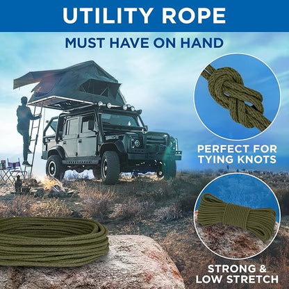 TECEUM Cotton Rope 3/16” (5 mm) – 100 FT – Strong All-Purpose Braided Rope – Natural Cotton – for Crafting, Сamping, Clothes Line, DIY, Indoor & Outdoor Use – Army Green