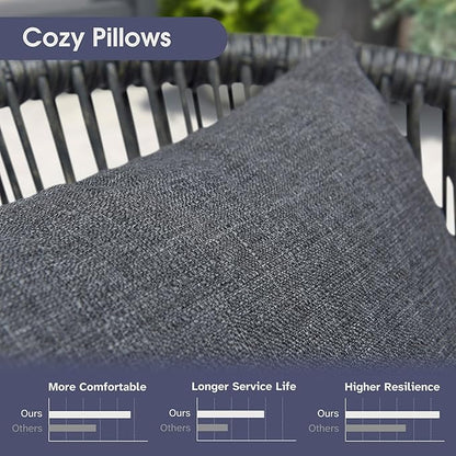 PURPLE LEAF 11 Pieces Patio Dining Set Wicker Outdoor Furniture Rectangular Table and Chairs Set for Garden Deck Aluminum Frame Backyard Kitchen Set, Cushions and Pillows Included Grey