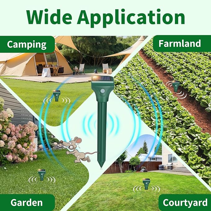 Mole Repellent Solar Powered, 8 Pack Ultrasonic Snake Repellent Outdoor, Waterproof Ultrasonic Mole Deterrent Stakes, Get Rid of Gopher, Vole, Skunk,Chipmunk, Snake Repellent for Yard, Garden, Lawn