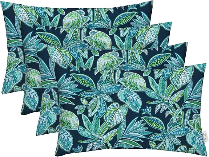 RSH DECOR: Lumbar Throw Pillows Set of 4 | 20” x 12" | All-Weather Spun Fabric | Water and Fade-Resistant | Outdoor Support Pillows for Patio Furniture | Crestwood Marine