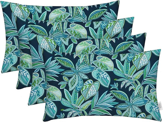 RSH DECOR: Lumbar Throw Pillows Set of 4 | 20” x 12" | All-Weather Spun Fabric | Water and Fade-Resistant | Outdoor Support Pillows for Patio Furniture | Crestwood Marine