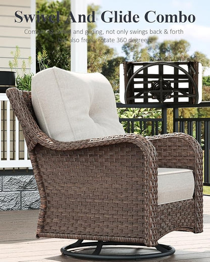 LayinSun 9 Piece Wicker Outdoor Furniture Set with 6-inch Comfy Cushions, High Back Patio Furniture Set with Swivel Rocking Chairs and Side Table