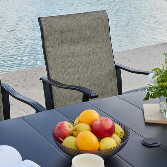 VICLLAX 5 Pieces Outdoor Dining Set, Patio Furniture Set of 4 Patio Swivel Dining Chairs and 41" Patio Round Table with Storage Shelf, Mixed Brown Chairs & Black Tabletop