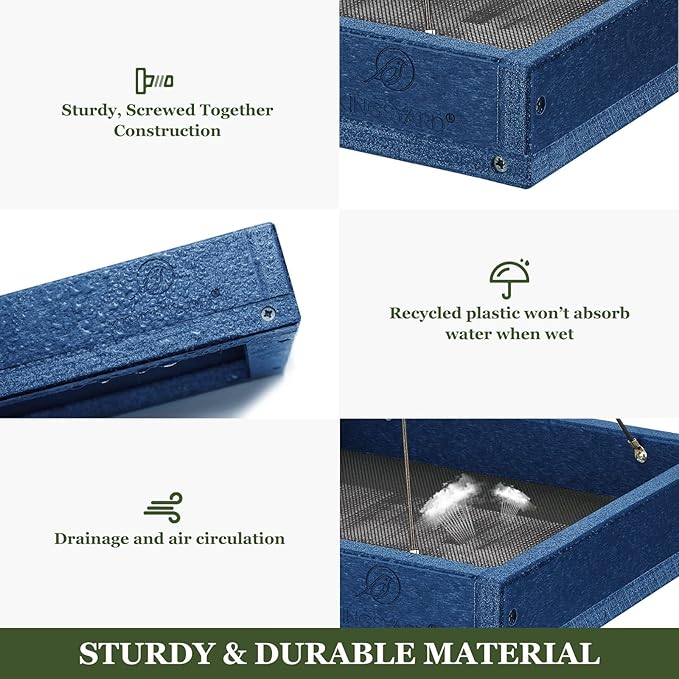 Kingsyard Platform Mealworm Bird Feeder for Outside, Recycled Plastic Hanging Tray Bird Feeders with Large Capacity 3.5 lbs, Premium Quality & Durable, Great for Attracting Wild Birds, Blue