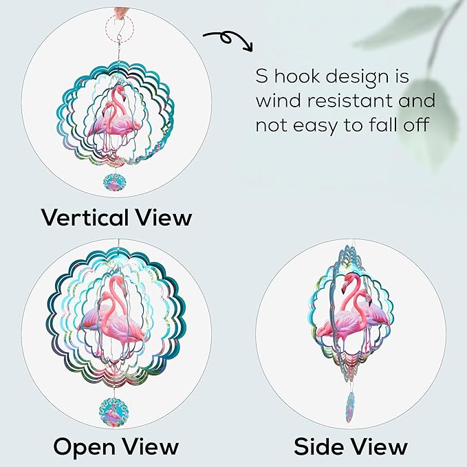 Metal Wind Spinner Outdoor Garden Decoration Laser Cutting Hanging Mandala Kinetic Wind Spinners 12 Inches Stainless Steel Outdoor Decorations for Patio (Flamingo)