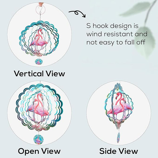 Metal Wind Spinner Outdoor Garden Decoration Laser Cutting Hanging Mandala Kinetic Wind Spinners 12 Inches Stainless Steel Outdoor Decorations for Patio (Flamingo)