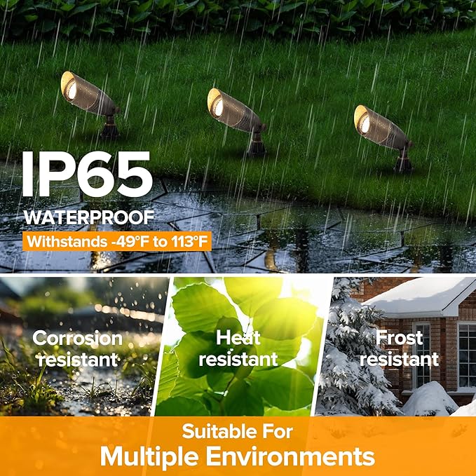 LUTEC Solid Brass Low Voltage Landscape Lighting, 12V Heavy Duty Waterproof Landscape Spotlights Bronze, Wired Uplights Outdoor Fixtureswith ABS Spike, Garden Yard Pathway Tree Without Bulb, 6 Pack