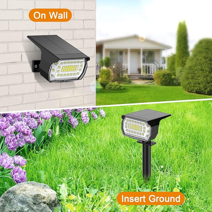LANSOW Solar Spot Lights Outdoor, [4 Pack/76 LED] 2-in-1 Solar Landscape Spotlights, 3 Modes IP65 Waterproof Dusk to Dawn Solar Powered Flood Wall Lights for Outside Yard Garden Pathway(Cool White)