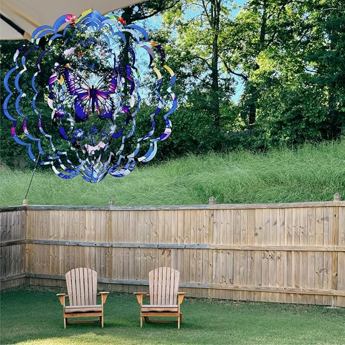 Metal Wind Spinners Outdoor Hanging Wind Spinner for Yard and Garden Decor for Outside-12In 3D Stainless Steel Butterfly Wind Chime Gifts for Women Mom