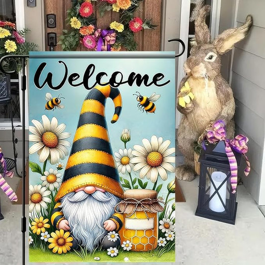 Welcome Spring Garden Flag Daisy Honey Garden Decoration 12x18 Double Sided Garden Outdoor House Spring Yard Flags for Outdoor Lawn and Patio Seasonal Farmhouse Flag