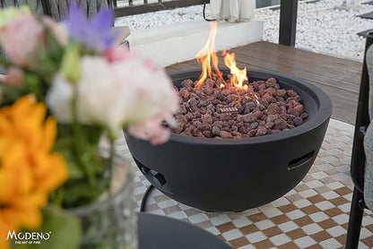 AMS Fireplace | Modeno Jefferson Package | Black Natural Gas Fire Pit Table for Outside Patio Bundle with SS Burner Lid | Free Ice Bucket