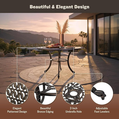 Kinger Home Harmon 41-inch Patio Dining Table, Round Outdoor Table, Outdoor Dining Table, Aluminum Patio Furniture, Outdoor Dining Set, Woven Design, Rust Resistant