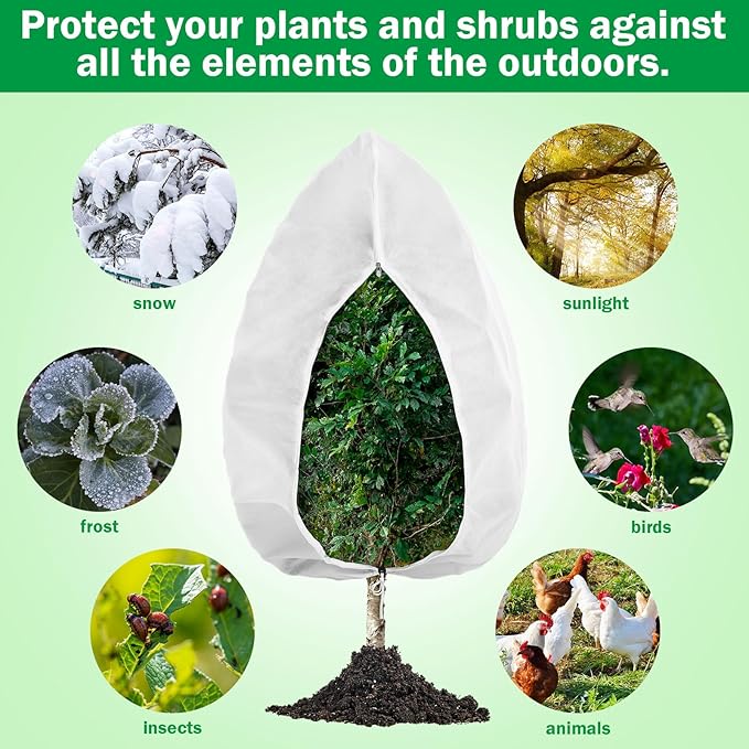 Plant Covers Freeze Protection 10 x 10 ft Extra Large Frost Cloth Plant Covers with Zipper Drawstring Winter Cold Weather Frost Blankets for Outdoor Palm Fruit Tree and Shrubs(White)