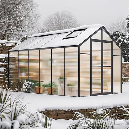 VEVOR Polycarbonate Greenhouse, 8 x 12 Ft, Outdoor Greenhouse with 2 Vent Windows, Pavilion Styled Greenhouse with Hinged Door, Aluminum Large Walk-in Greenhouse Kit for Outside Garden Backyard