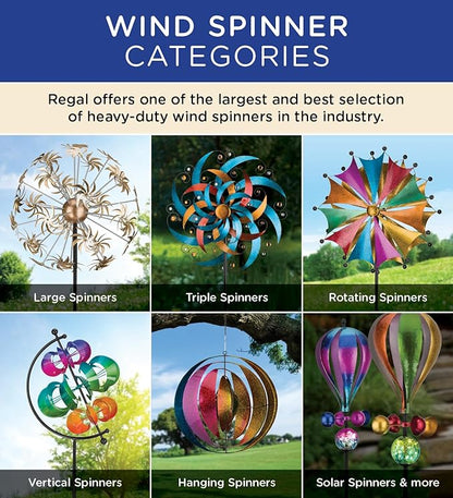 Regal Art & Gift Gyroscope Wind Spinner – Metal Yard Decorations Outdoor | Kinetic Garden Spinner for Lawn, Pathway, or Flower Bed | Weather-Resistant Outdoor Sculpture - 86 Inch