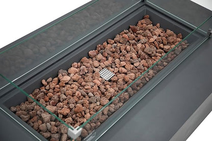 AMS Creations | Madison 60" Bundle Rectangular Natural Gas Outdoor Fire Pit Table | Dark Gray Concrete GFRC | Smooth Texture or Surface | Electronic Ignition | Outside Backyard Fireplace