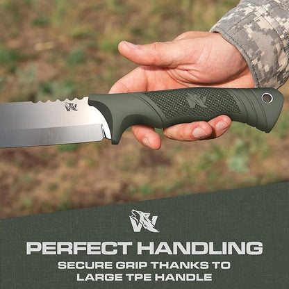 ODENWOLF W Machete - Survival Machete Full Tang with Sheath - Strong D2 Steel Knife Machete for Cutting Trees, for Yard Work, and for Bushcrafting and Big Tactical Knife with TPE-Handle