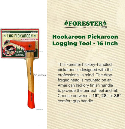 FORESTER Pickaroon Logging Tool 16in | USA Hickory Handle | Hookaroon Logging Tool | Log Roller Tool & Forestry Tools for Dragging and Stacking Logs