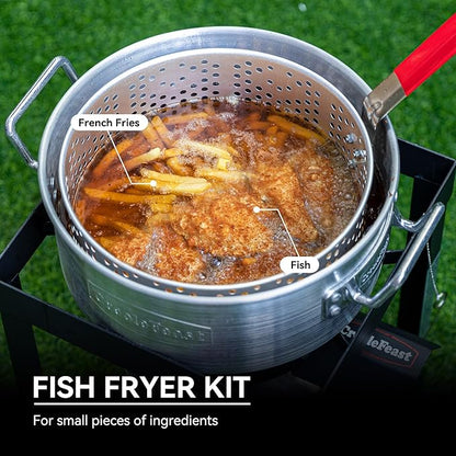 Creole Feast TFP1030 30 Qt. Turkey Fryer and 10 Qt. Fish Fryer Kit with 50,000 BTUs Propane Burner, Outdoor Deep Fryer & Seafood Boiler Steamer for Outdoor Cooking, Silver & Black