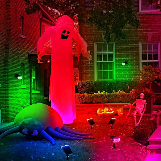 Consciot Solar Spot Lights Outdoor, Halloween Color Changing Lights Waterproof, 10 Colors Dusk-to-Dawn Landscape Spotlights, Outdoor Halloween Decorations for Garden Yard, 6 Pack