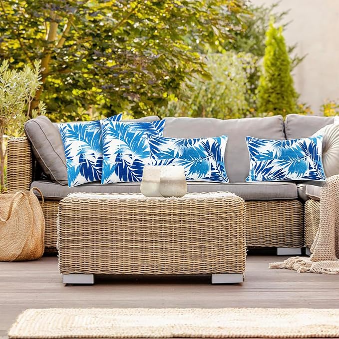 JMGBird Outdoor Pillows Waterproof Set of 4 Outdoor Throw Pillows with Insert Included 18×18 Inch Outdoor Decorative Pillows Water Resistant for Patio Garden Sofa Couch Bed