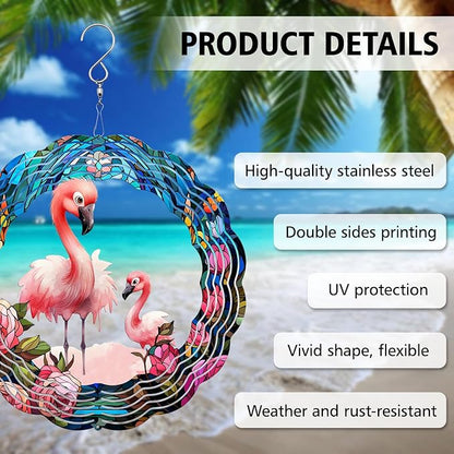 Mother Baby Flamingo Wind Spinner, Mother Baby Flamingo Wind Spinner Hanging for Yard and Garden, Unique Gift Wind Spinner, 3D Hanging Wind Spinner Outdoor