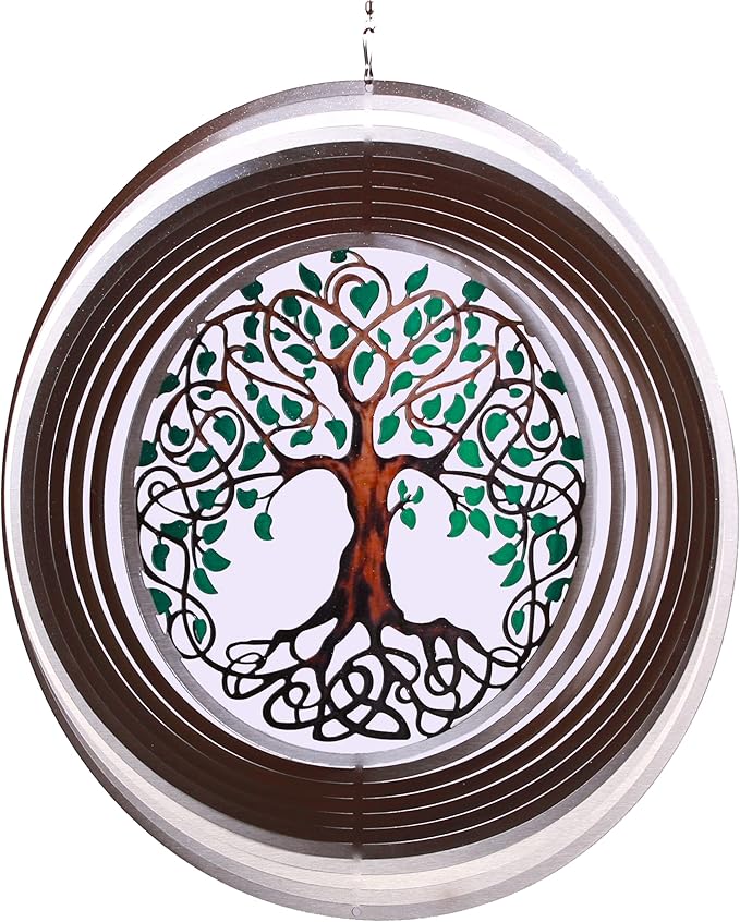 ISEO Tree of Life Wind Spinner for Yard and Garden, Hanging Outdoor Decor, Yard Art, Porch and Patio Decorations, Metal Wind Spinners Outdoor, Weather Resistant, 12”