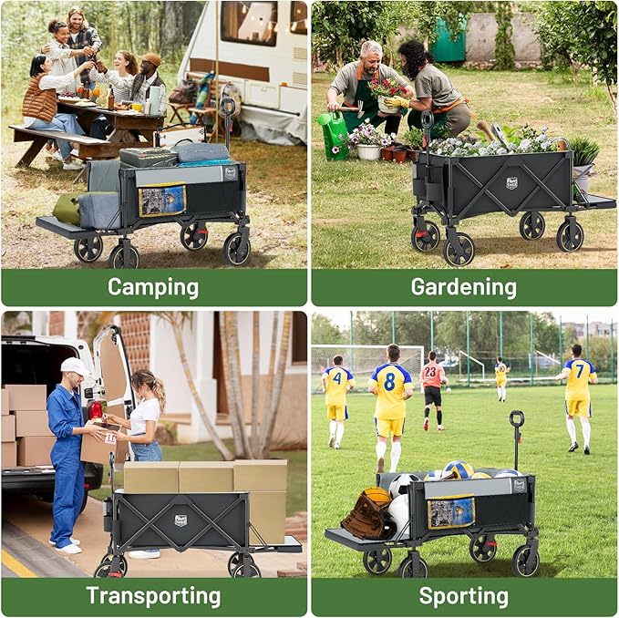 TIMBER RIDGE 49" Extra Long Collapsible Folding Wagon with Tailgate and Brakes, 250L Capacity All-Terrain Wagon Carts Foldable, 300lbs Portable Cart for Dog, Garden, Outdoor Camping Sports, Grey