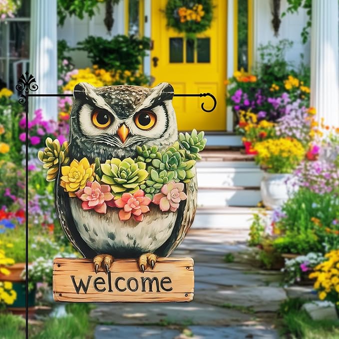 Owl Garden Flags 12x18 Inch Double Sided, Spring Summer Welcome Banner Small Yard Flags for Outside, Farmhouse Front Porch Home Outdoor Seasonal Decor Holiday All Seasons Decoration