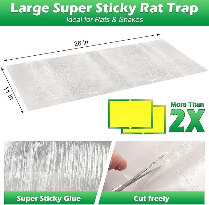 12 Pack Large Super Sticky Glue Traps for Mice and Rats, Rat Mouse Sticky Traps Glue Board for Garage Garden Basement Kitchen Home Outdoor Indoor Restaurant Office (26" x 11")