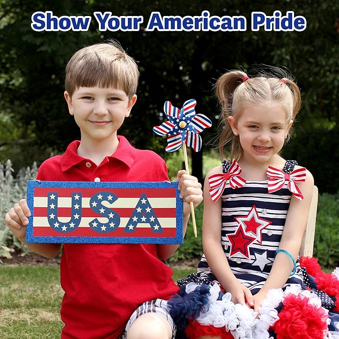 IiILittle 12 Pack Patriotic Pinwheels, No Assembly Required, American Flag Pinwheels, Wind Spinners for Yard for 4th of July Decor, Memorial Day Decor, Patriotic Outdoor Decor