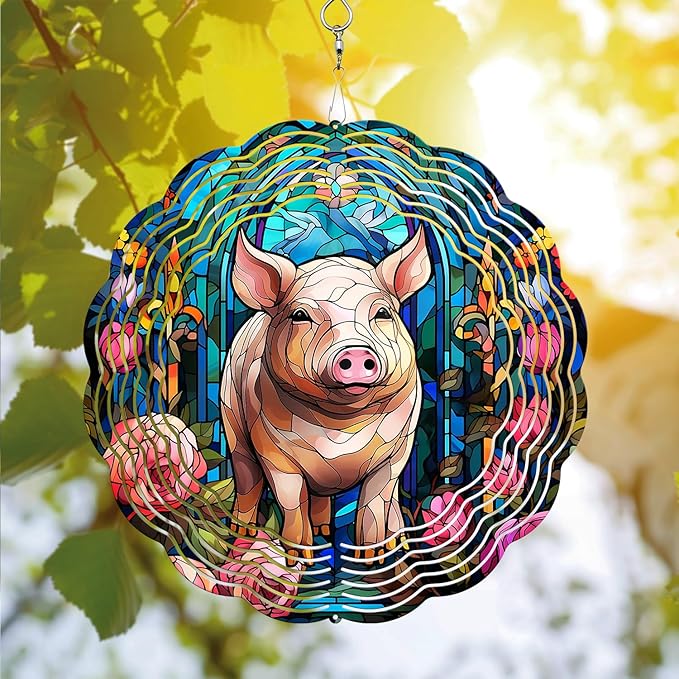 Pig Wind Spinner, Pig Wind Spinner Hanging for Yard and Garden, Unique Gift Wind Spinner, 3D Hanging Wind Spinner Outdoor