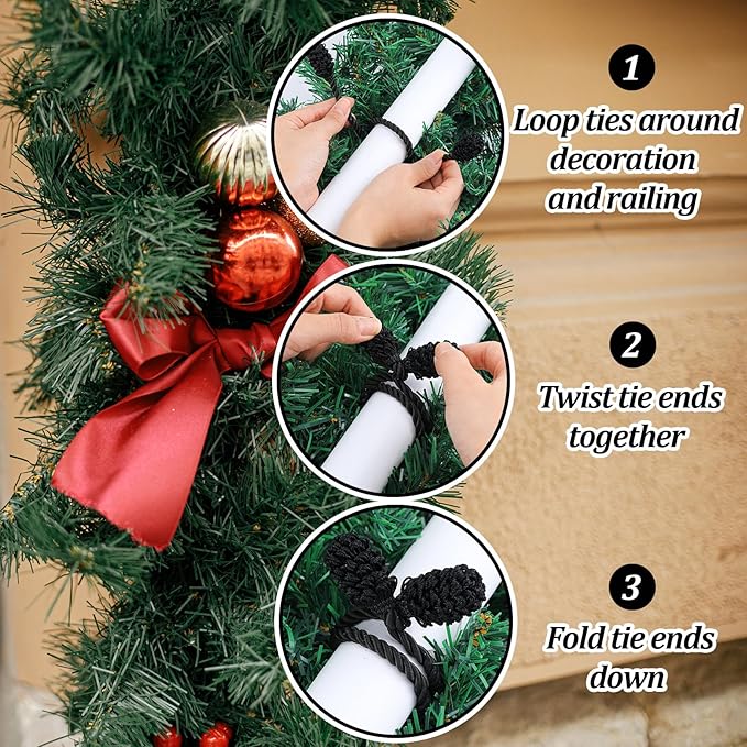 Shappy 24 Pieces Christmas Garland Banister Ties Christmas Decorative Reusable and Flexible Twist Ties for Garland, Banister Home Decoration (Black)