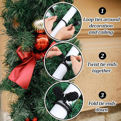 Shappy 24 Pieces Christmas Garland Banister Ties Christmas Decorative Reusable and Flexible Twist Ties for Garland, Banister Home Decoration (Black)
