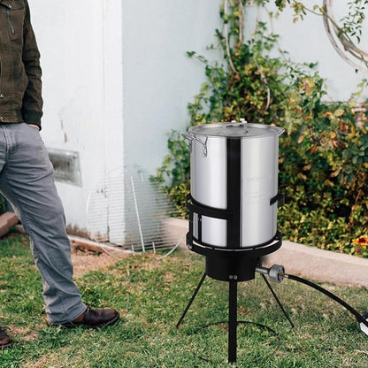 30 Qt Outdoor Round Turkey Deep Fryer Pot,Gas Propane Turkeys Fryer Set,Aluminum Seafood Boil Pot,Turkey Deep Fryers Set,with Propane Gas Burner and Basket,for Crab Lobster Shrimp Boiling (Silver)