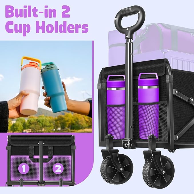 Collapsible Foldable Wagon Cart,360Lbs Collapsible Wagon Cart with Wheels Portable,Outdoor Utility Carts for Groceries, Camping, Sports, Garden, Shopping