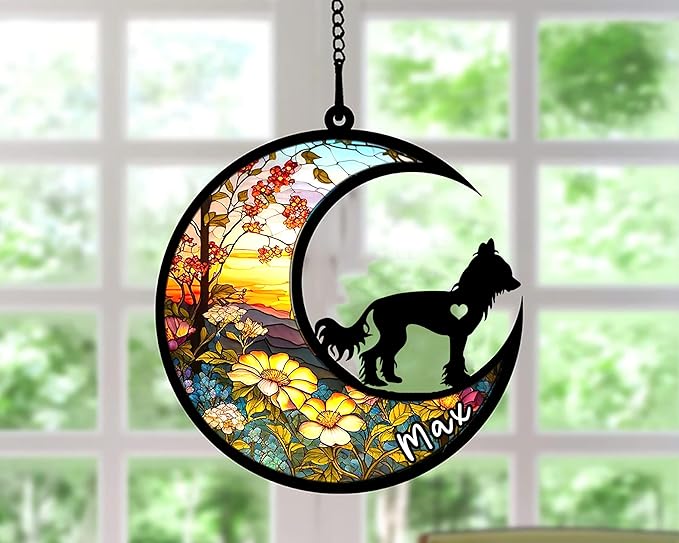 Personalized Dog Memorial, Custom Name Chinese Crested Dog Christmas Ornament, Custom Breeds, Pet Loss Light Catcher, Gifts for Lovers Loss of Pet Sympathy on Mothers Day Christmas