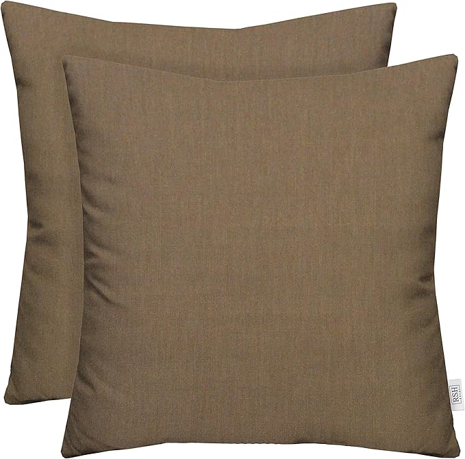RSH DECOR: Sunbrella Square Throw Pillows Set of 2 | 17" x 17" | Water and Fade-Resistant Performance Fabric | Outdoor Pillow Covers with Down-Alternative Inserts | Canvas Taupe