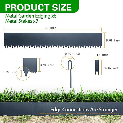 Metal Landscape Edging 6 Pack 40" L x 6" H,Galvanized Bendable Metal Garden Edging,Hammer- in Steel Landscape Edging with a Pair of Gloves and 7 Clips,Navy Blue (20 FT Total)
