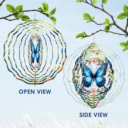 FLAGWIX Christmas Butterfly Wind Spinners Outdoor - 3D Stainless Steel Metal Wind Spinners 12 in - Birthday Gifts for Mom, Butterfly Gifts for Women, Yard Decorations Outdoor, Christmas Decorations