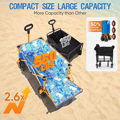 Old Bahama Bay 550lbs Extra Long 49" L Beach Wagon with Big Wheels with Brake for Sand, Collapsible Utility Beach Cart Heavy Duty Folding Wagon,Ideal for Outdoor Sand Camping Garden Pet