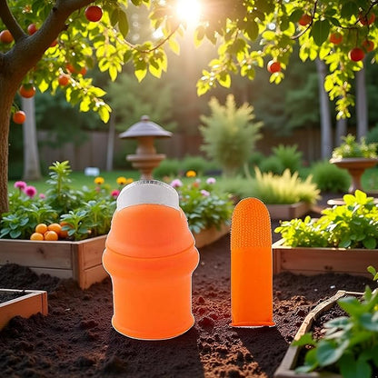 1Set Orange Gardening Silicone Thumb Knife with Finger Cots Thumb Knife Picker for Fruits (5.3x2.7cm)