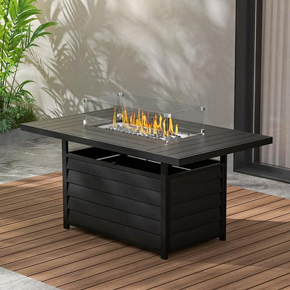 Wisteria Lane 54.3” Outdoor Patio Aluminum Fire Pit Table, 50000 BTU CSA Certified Propane Gas Fire Pit, Rectangular Fire Table w/Stainless Burner, Lava Rock, Waterproof Cover